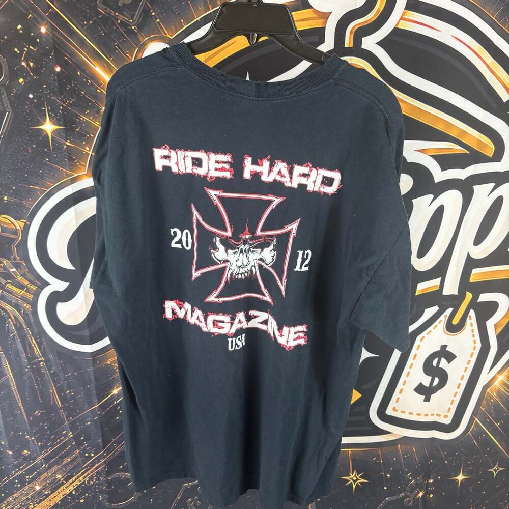 Ride Hard Magazine 2012 Skull Iron Cross Black T-Shirt XL